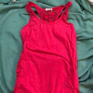 Cute pink, lace back tank top!